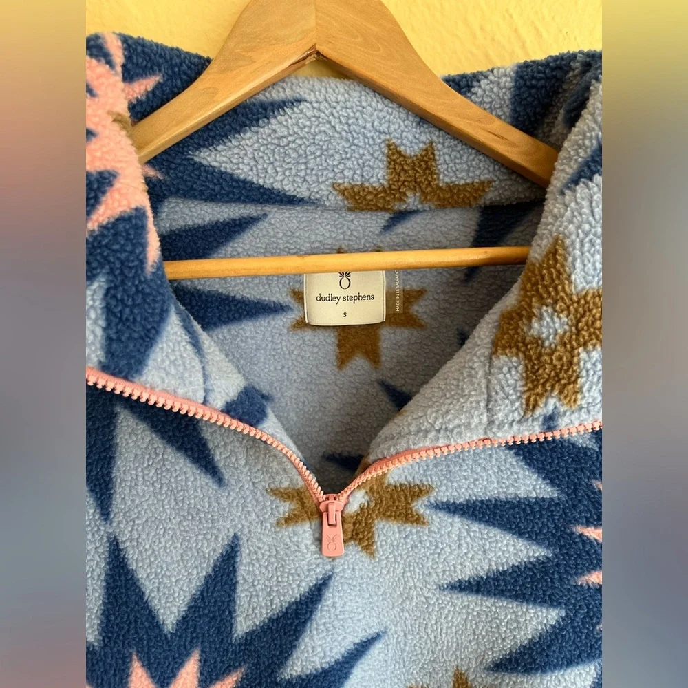DUDLEY STEPHENS Fleece Half Zip Pullover Women S Blue Pink Americana Patchwork - Picture 3 of 10